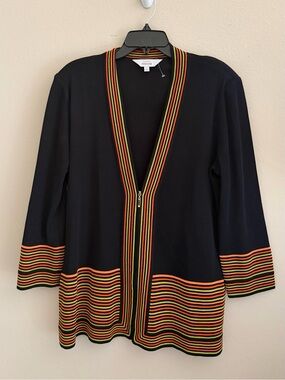 Exclusively Misook Black Striped Multicolored Zip Front Jacket Size Large